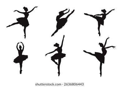 Ballerina silhouette set. Vector illustration on white background