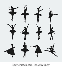 Ballerina Silhouettes Displaying Graceful Ballet Poses with Elegant Movements	