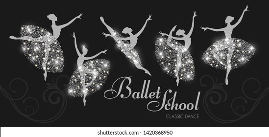 Ballerina Silhouettes Set. Dancing Girls. Classic Dance.