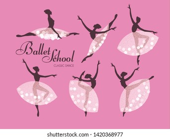 Ballerina Silhouettes Set. Dancing Girls. Classic Dance.