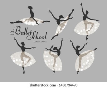 Ballerina Silhouettes Set. Dancing Girls. Classic Dance.