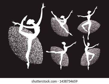 Ballerina Silhouettes Set. Dancing Girls. Classic Dance.