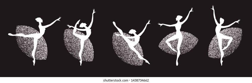 Ballerina Silhouettes Set. Dancing Girls. Classic Dance.