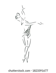 Ballerina sketch, hand drawing vector outline, modern continuous line art. Print, label, logo, icon.
