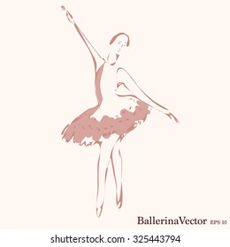 Ballerina Sketch Vector. Line drawing of Dancer, with highlights, front view. 