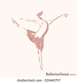 Ballerina Sketch Vector. Line drawing of Dancer, with highlights, side view. 