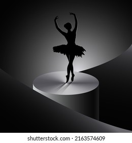 Ballerina in the spotlight. Vector illustration of a silhouette of a ballerina in the spotlight in dark colors. Sketch for creativity.