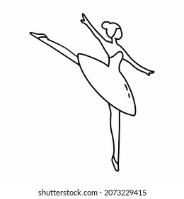 Ballerina in style  doodle. Girl is dancer. Coloring book for children. Decoration Christmas tree.