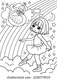 
Ballerina y cisne. Libro de colores con bailarina. Bailando. Ilustración vectorial en blanco y negro.