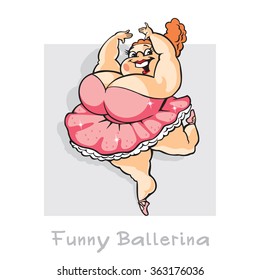 Ballerina. Thick funny girl. Vector cartoon character.