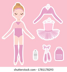 ballerina in training suit set stickers on the pink background