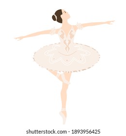 Ballerina in tutu lacedress, pointe shoes, dancing and posing, vector ballet