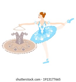 Ballerina in tutu lacedress, pointe shoes, dancing and posing, vector ballet