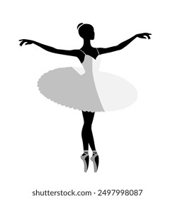 Ballerina in a tutu. Silhouette of ballerina on a white background. Ballet dancing. Ballet dancer silhouette. 