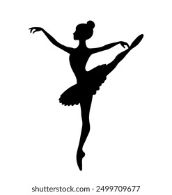 Ballerina in a tutu. Silhouette of ballerina on a white background. Ballet dancing. Ballet dancer silhouette. 