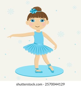 Ballerina vector in blue dress, ballerina vector, ballerina in blue, blue tutu, blue pointes, cute ballerina, snowflakes, little girl, dancer