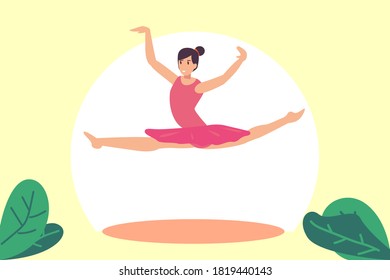 Ballerina vector concept: Attractive ballerina dancing ballet while jumping and posing in the air