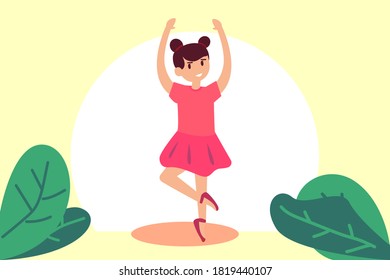 Ballerina vector concept: Young girl dancing ballet while wearing ballerina costume 