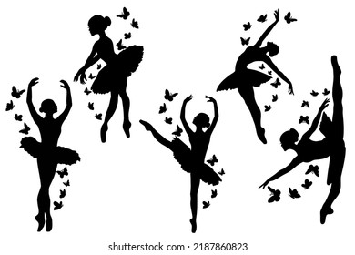 Ballerina vector illustration  Ballerina girl dance poses  Art ballet dance  Dancing woman figure  Performance art  Ballerina and butterflies cut file