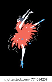 Ballerina vector illustration isolated on background. Modern hand drawn woman dancing in red costume.  