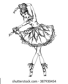 Ballerina. Vintage black and white hand drawn vector illustration in sketch style
