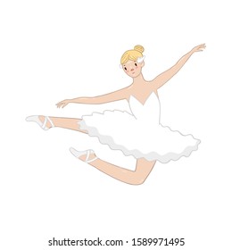 Ballerina in a white dress isolated on a white background. Vector graphics.