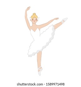 Ballerina in a white dress isolated on a white background. Vector graphics.