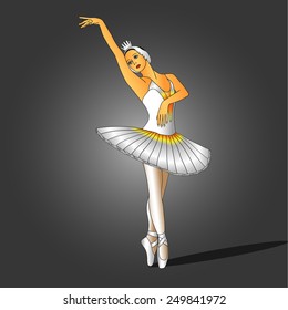 ballerina in white dress standing  in a graceful pose