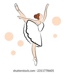 
A ballerina in a white tutu and white pointe shoes dances ballet. Vector image on a white background