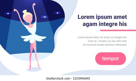 ballerina woman dancing ballet stage background female cartoon character full length horizontal copy space flat