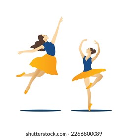 Ballerina in yellow skirt and pointe shoes. Vector illustration.