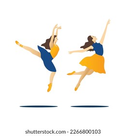 Ballerina in yellow skirt and pointe shoes. Vector illustration.