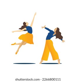 Ballerina in yellow skirt and pointe shoes. Vector illustration.