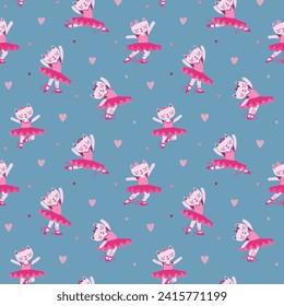 Ballerinas cat seamless pattern. Kitten print. Ballet ornament for fashion textile, clothes.