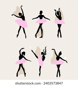 
Ballerinas in different poses in a pink tutu