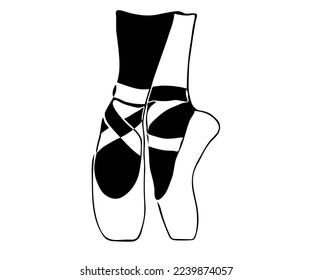 ballerina's feet in pointe shoes - black and white logo
