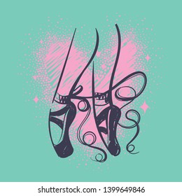 ballerina's feet in pointe shoes. classic dance illustration