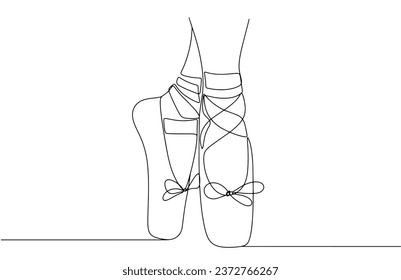 Ballerina's feet in pointe shoes. World Ballet Day. One line drawing for different uses. Vector illustration.