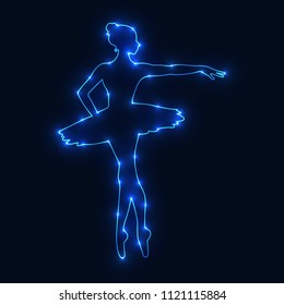 Ballerinas from luminous points. Vector illustration of a starry sky. The construction of the light connection.
