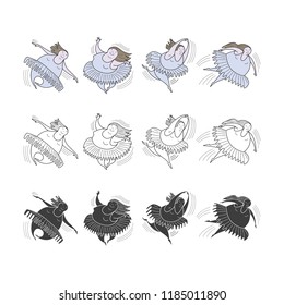 Ballerinas in motion. Comic, vector, color illustration.