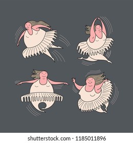 Ballerinas in motion. Comic, vector, color illustration.