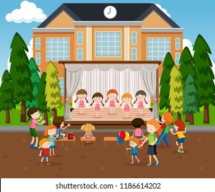 Ballerinas performance on stage scene illustration