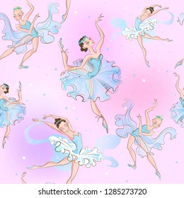 Ballerinas. Seamless pattern Little princess. Vector 