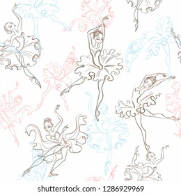 Ballerinas. Seamless pattern. Little princess.  Dance. Vector illustration