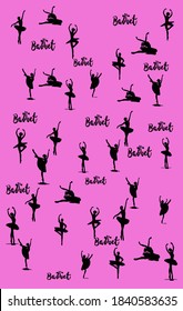 Ballerinas seamless pattern. Vector illustration of Classical ballerinas on pink background. Seamless pattern with dancing ballerinas on a pink background. Vector vintage ornament.