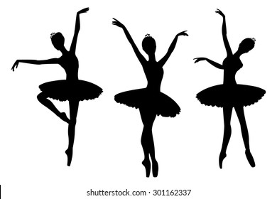 Ballerinas silhouettes, isolated on white