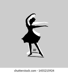 Ballerinas silhouettes on grey background. Dancing ballet girls. Dancers illustration.