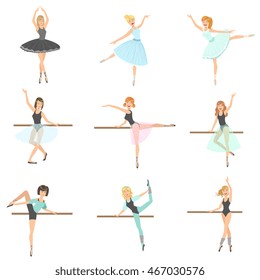 Ballerinas Training In Dance Class Set