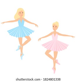 Ballerinas in tutu and pointe shoes, dancing and posing, vector ballet