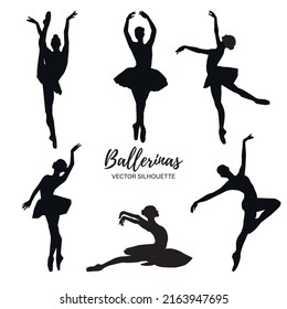 Ballerinas vector silhouettes. Black isolated. Vector illustration